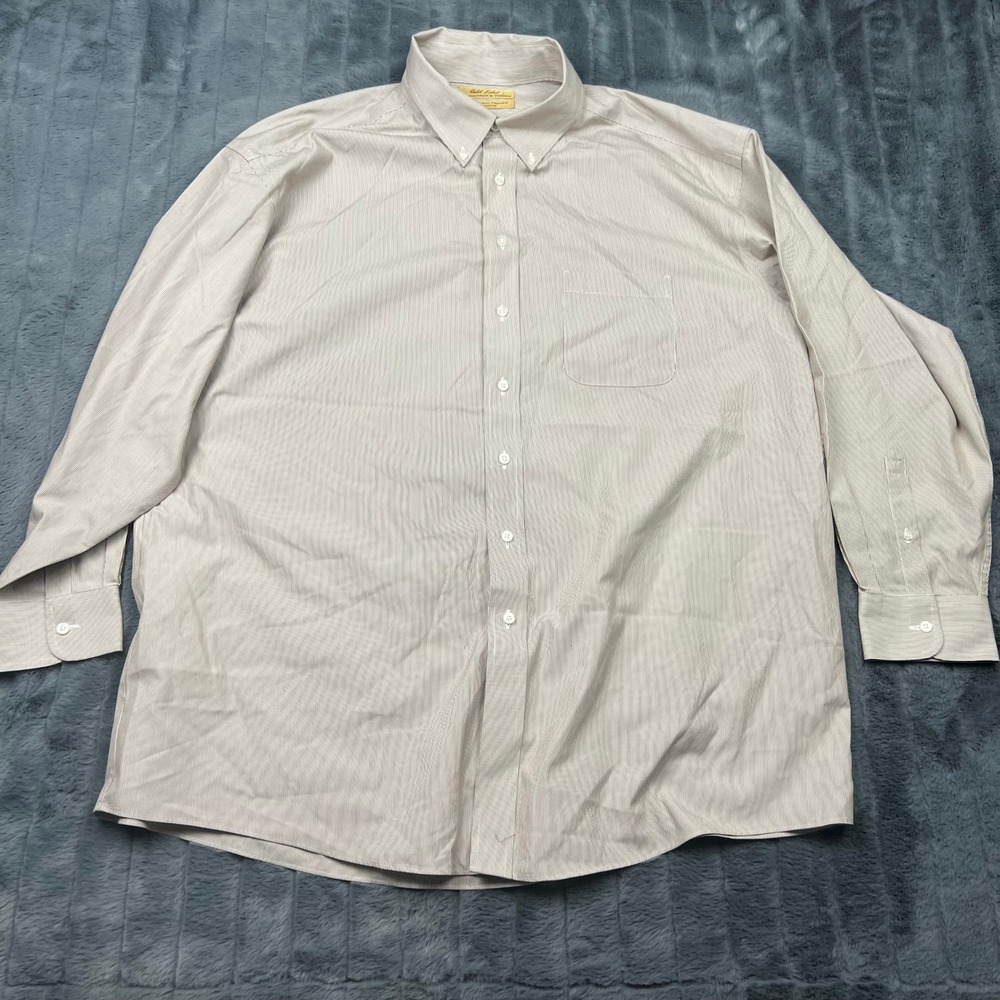 Roundtree & Yorke Gold Label Mens 18 34/35 Big Tan Stripe Non-Iron Dress Shirt